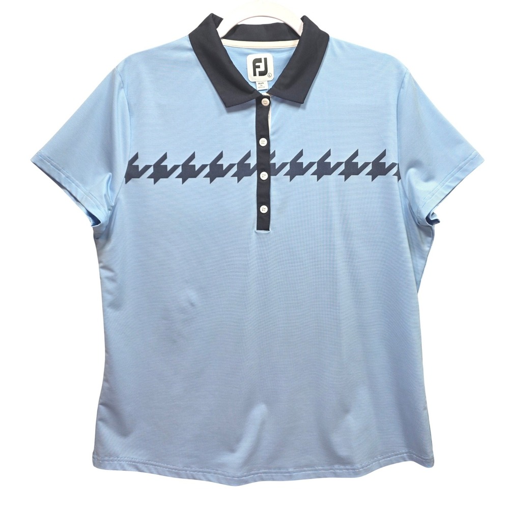 FootJoy Golf Polo Shirt Houndstooth Performance Henley Blue Activewear Preppy
